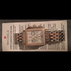 Michele Rose Gold Deco Diamond Watch